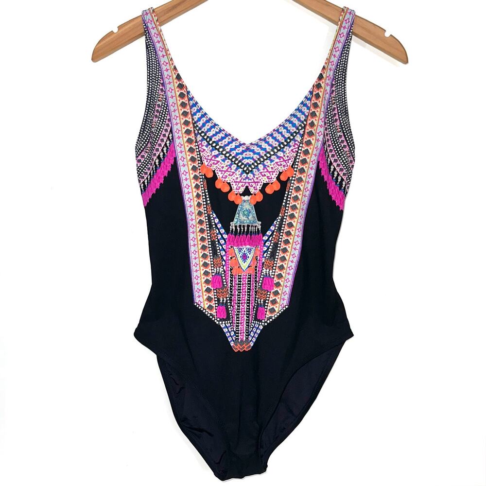 La Blanca Colorful Design Strappy Back One Piece Swimsuit Size 8